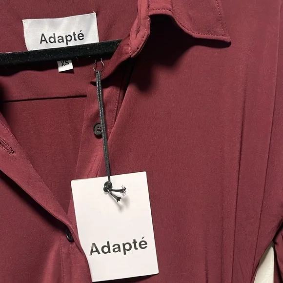 ADAPTE (NWT) Jamie Button Up Long Sleeve Mini Dress, Burgundy, Size XS - Picture 7 of 13